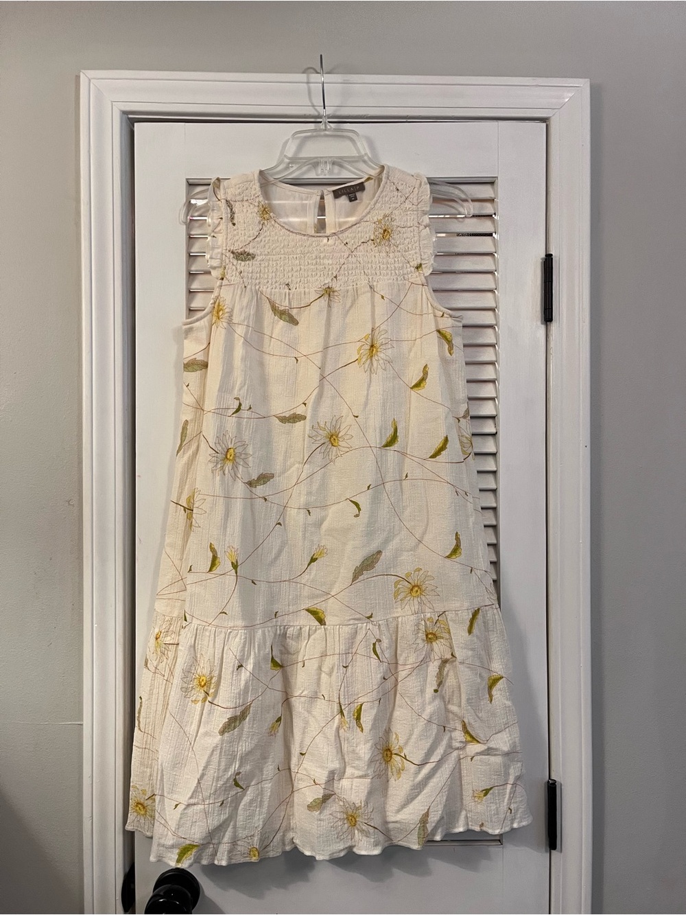 Lilla P Cream Floral Smocked Midi Dress